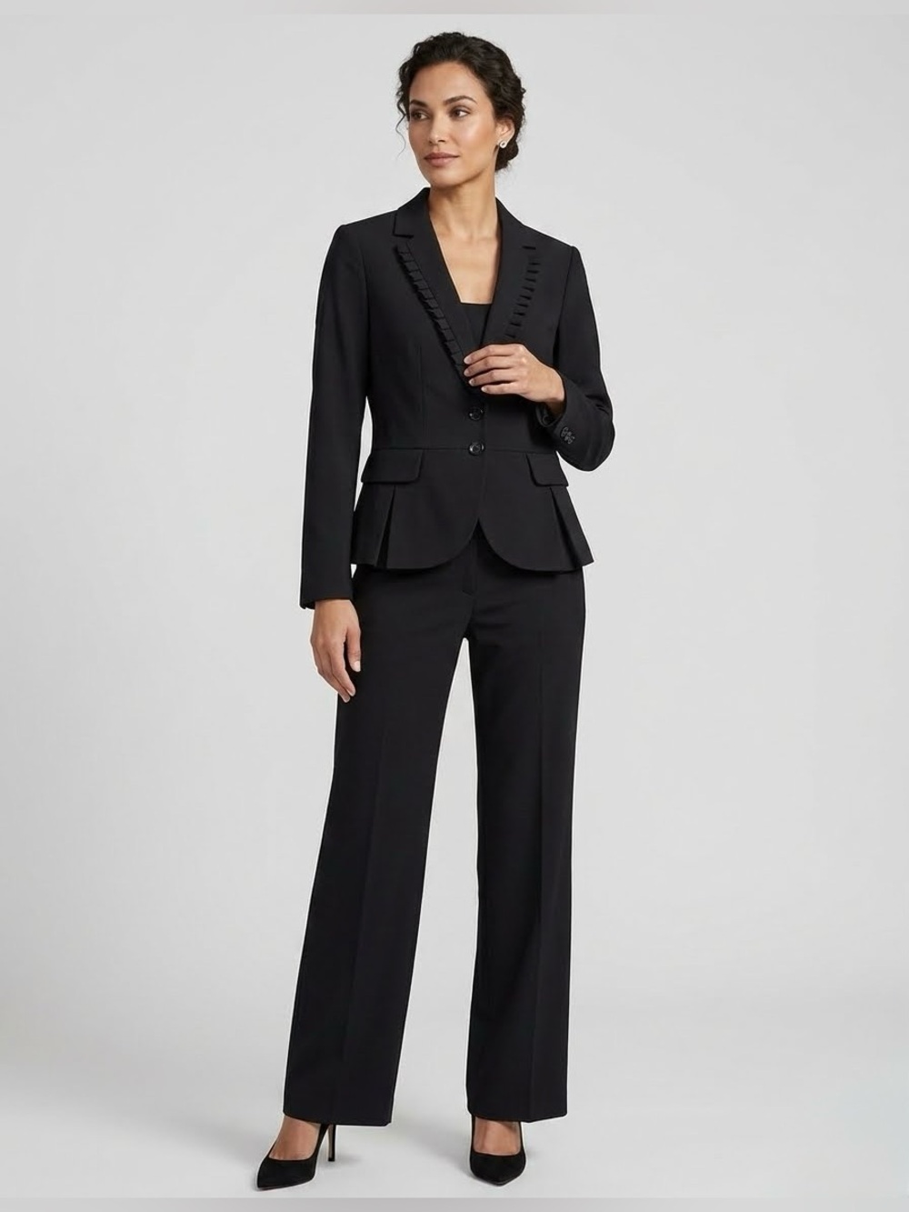 NWT White House Black Market Black Ruffle Lapel Blazer Jacket Size 4